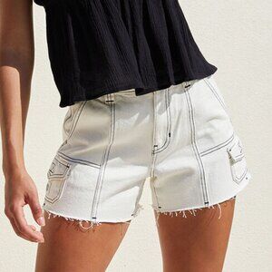 White High Waisted Cargo Cutoff Shorts
